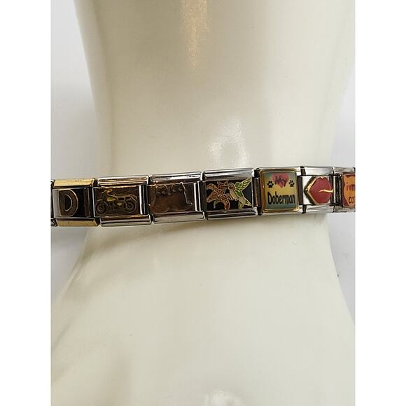 Italian Stainless Steel Charm Link Bracelet Mix Brand Custom Stretch 1990s - Picture 4 of 12